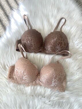 2 lace push up bras - light pink nude & mauve